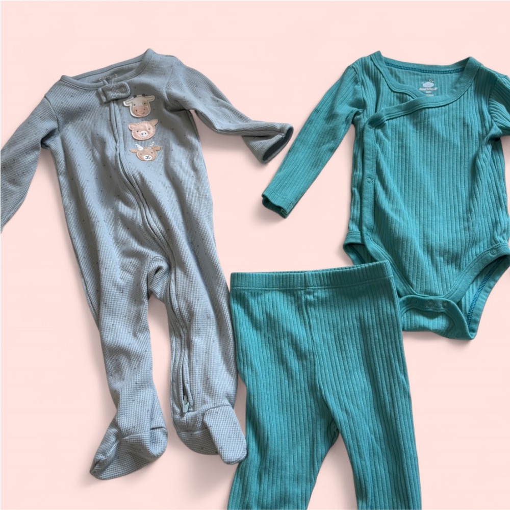 Cloud Island Blue and Teal Kids One Piece Footies